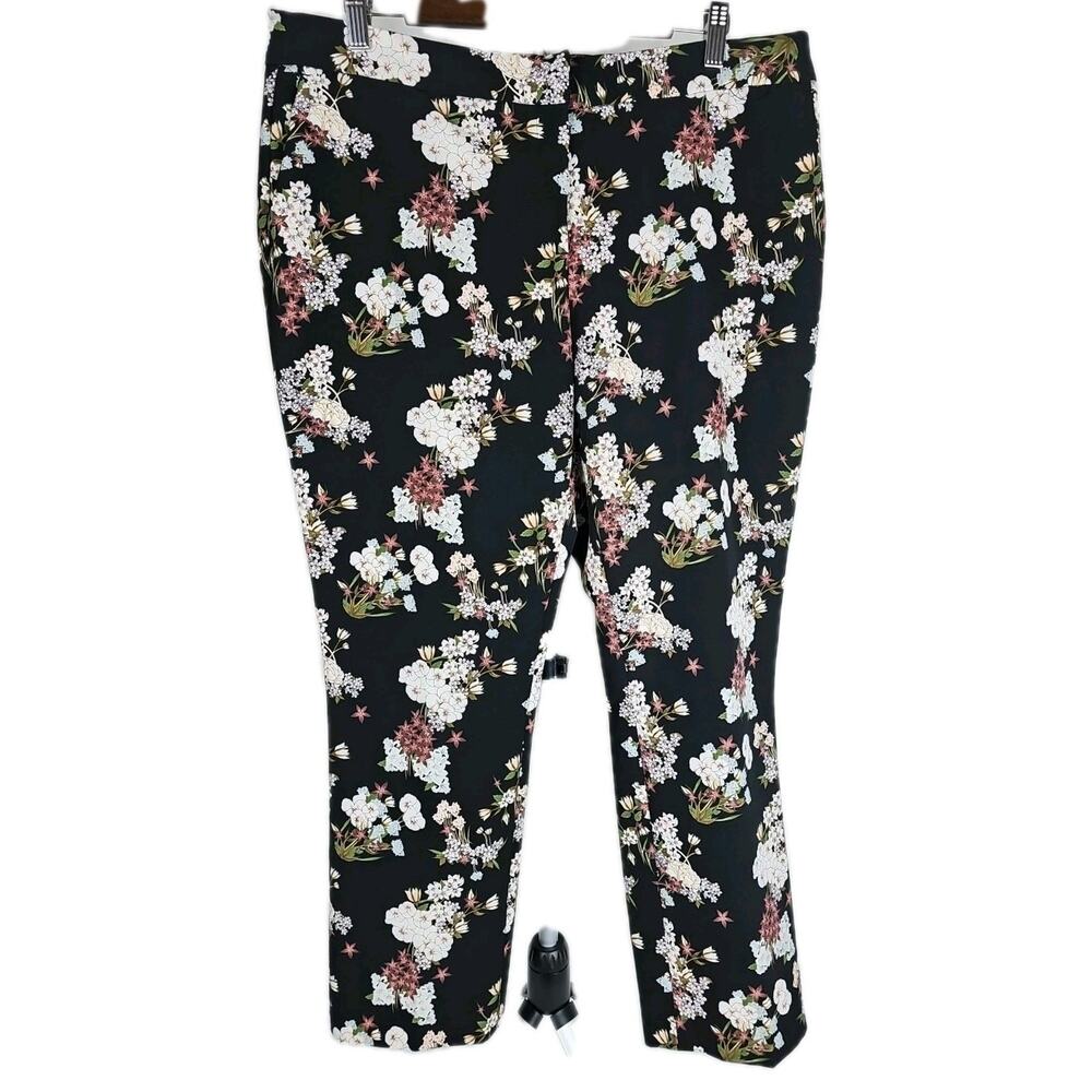 Cynthia Rowley Black with Floral Slim-Leg Ankle Trousers, Size 14